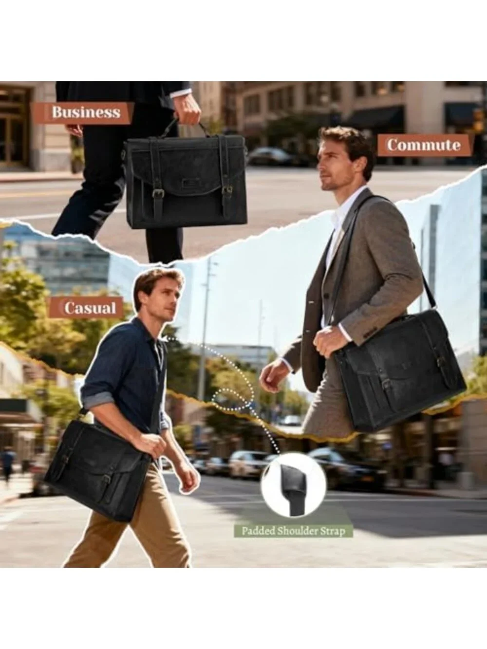 Vintage PU Leather Messenger Bag for Men, 15.6